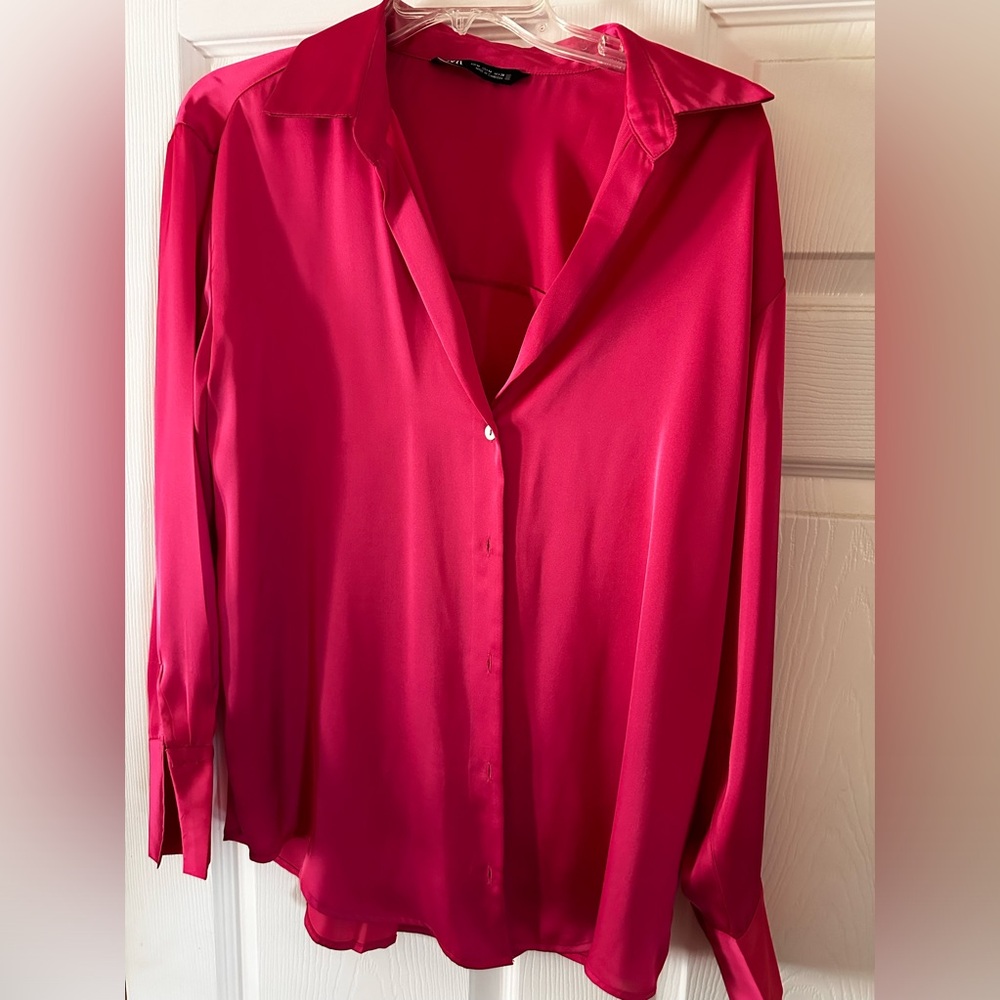 Zara hot pink button up shirt
